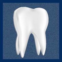 A drawing of a tooth in front of a blue background.